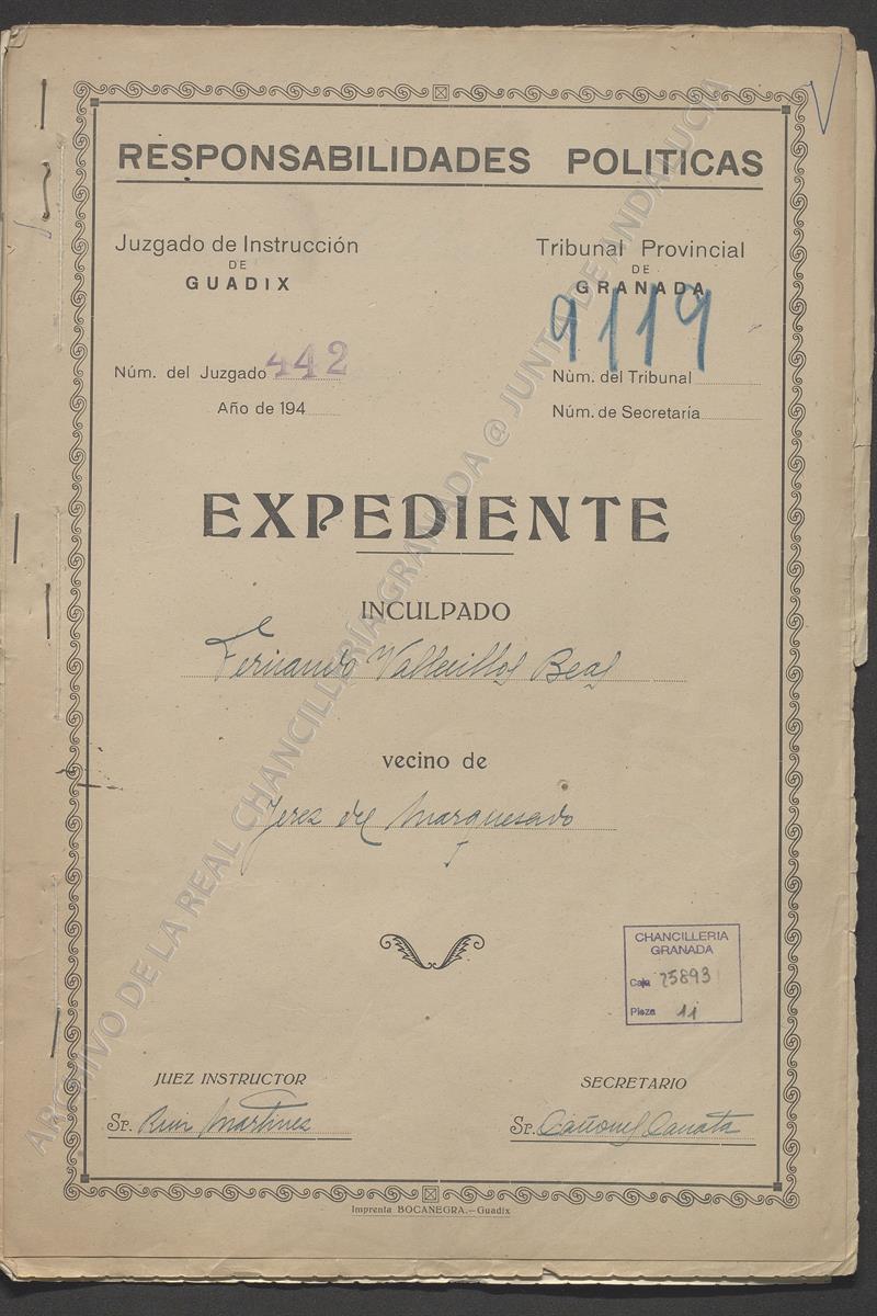 Expediente de Responsabilidades Politicas de José Luis Valverde de la Audiencia Territorial de Granada, contra José García Gómez, vecino de Cúllar Baza (1941). Archivo de la Real Chancillería de Granada. Signatura ES.18087.ARCHGR/003ATGR/D0987//C25845-012