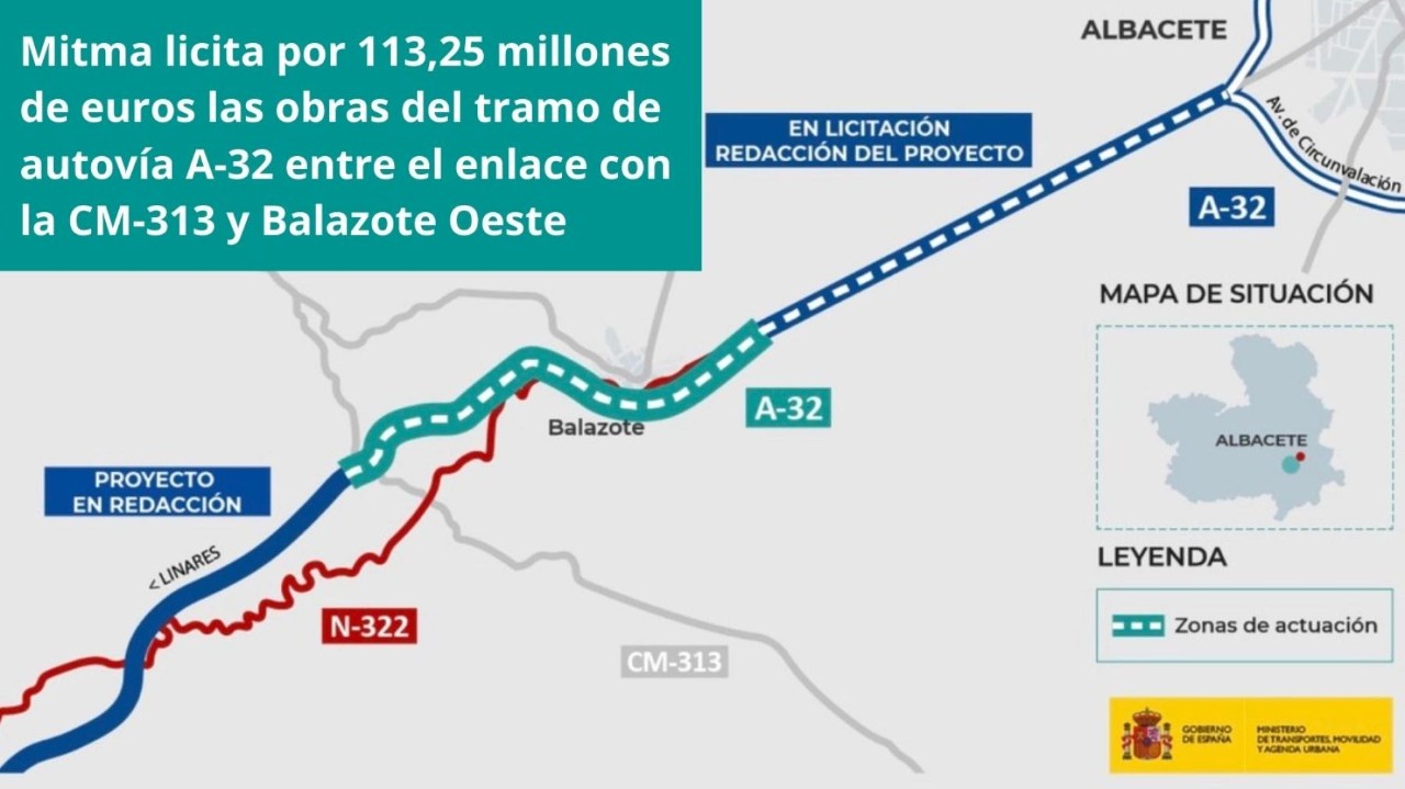 Mitma licita per 113,25 milions d'euros les obres del tram d'autovia A-32 entre l'enllaç amb la CM-313 i Balazote Oest