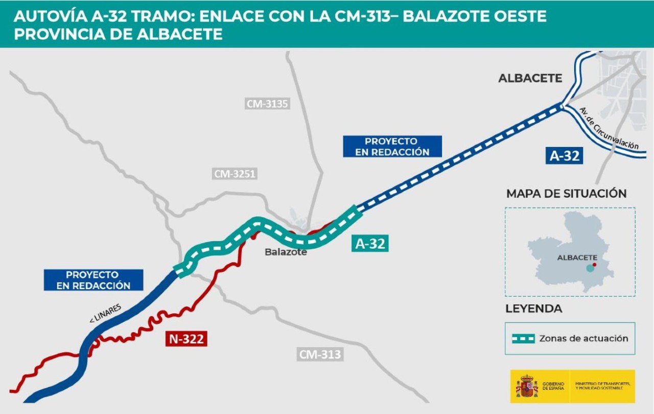 Transports adjudica per 97 milions d'euros les obres del tram de l'autovia A-32 entre l'enllaç CM-313 i Balazote Oest