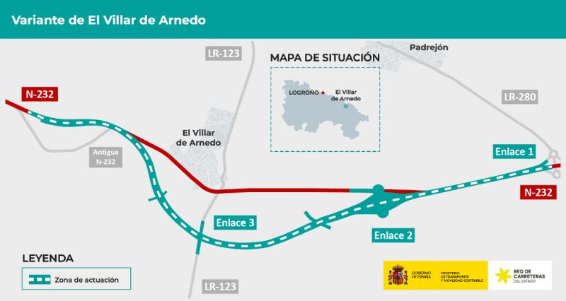 Transports aprova el projecte constructiu de la variant del Villar d'Arnedo en la N-232, amb una inversió de 62,7 milions d'euros