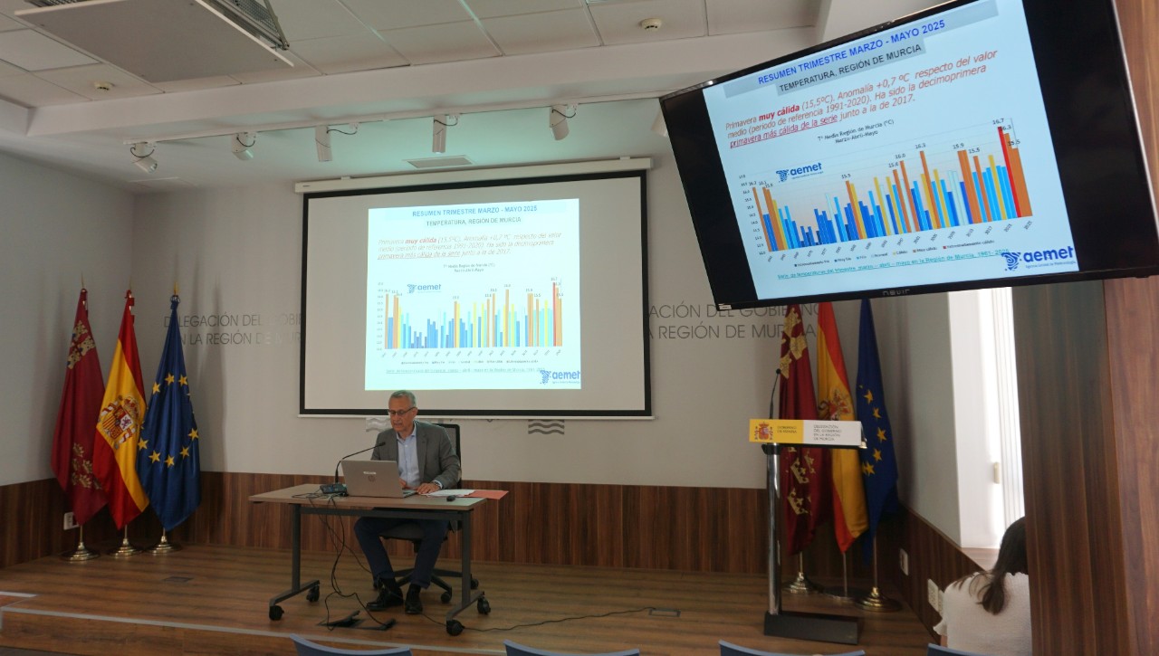 La primavera, amb una temperatura mitjana de 15,5 °C, i una precipitació de 234,8 l/m², ha estat molt càlida i extremadament humida en la Regió de Múrcia