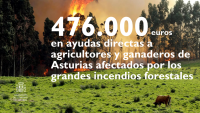 El Goberno inicia hoxe o pago de 476.000 euros en axudas directas a agricultores e gandeiros de Asturias afectados polos grandes incendios forestais