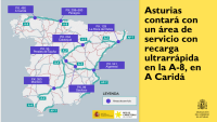 Asturias contará con un área de servicio con recarga ultrarrápida en la A-8, en A Caridá