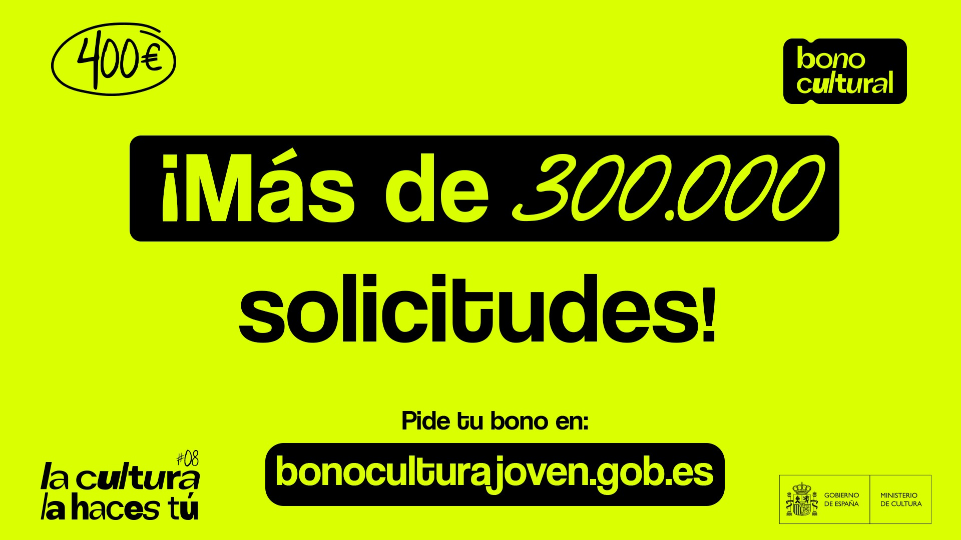 Cartel del Bono Cultural Joven, que lleva más de 300.000 solicitudes, 5000 en Asturias