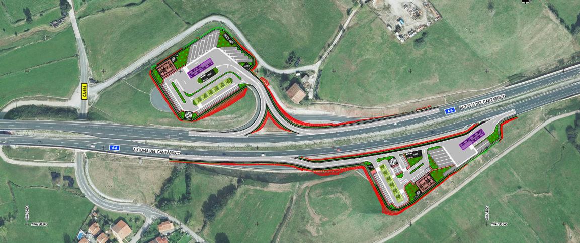 Planta esquemática del área de servicio de Penagos