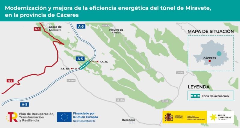 Transports adjudica per 2,4 milions d'euros les obres de modernització del túnel de Miravete, en l'A-5