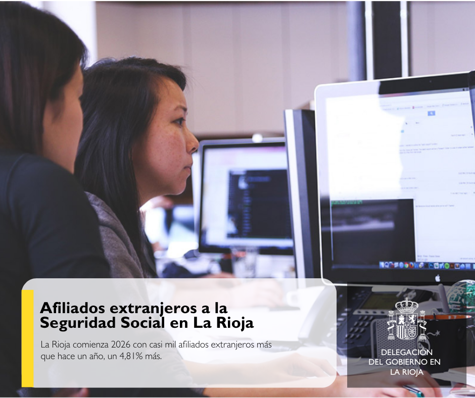 La Rioja comienza 2026 con casi mil afiliados extranjeros más a la Seguridad Social que hace un año