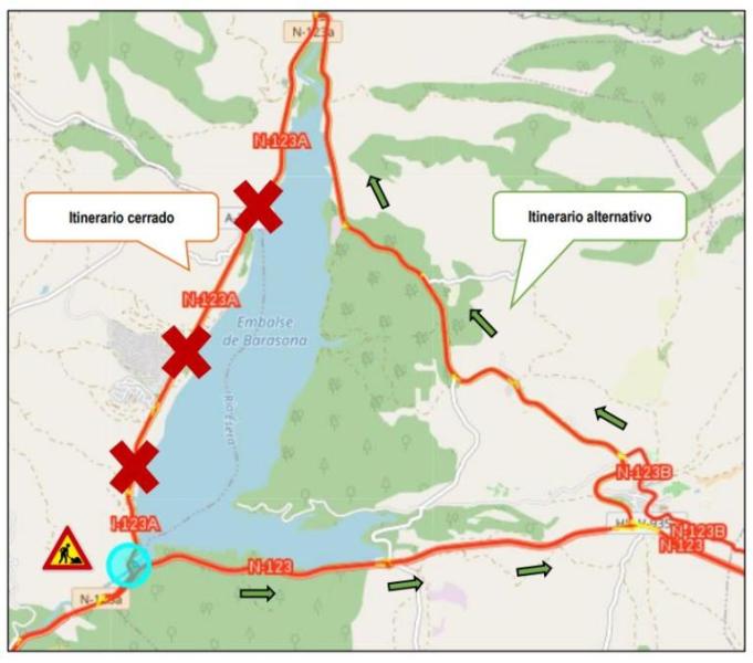 Traffic on the N-123A road affected by conservation works and improvement of the structure on the River Ésera in La Puebla de Castro