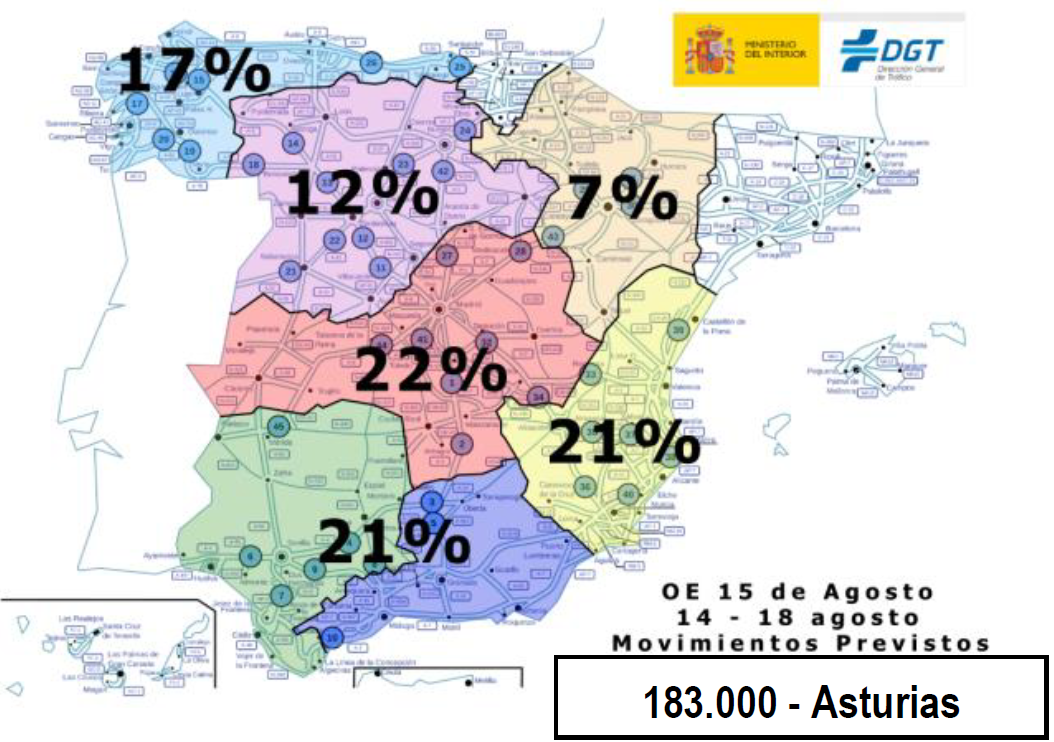 The DGT expects 183,000 trips on the Asturian roads in the special traffic operation on August 15