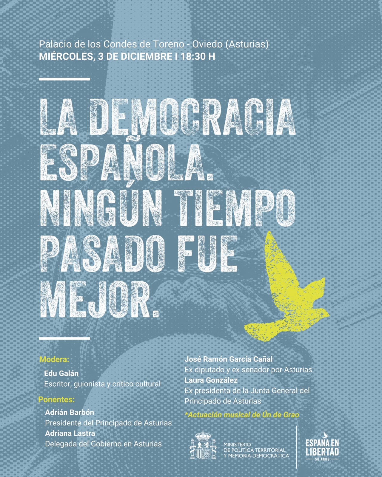 The Government Delegation organizes this Wednesday in Oviedo the talk ‘Spanish democracy. No time past was better’