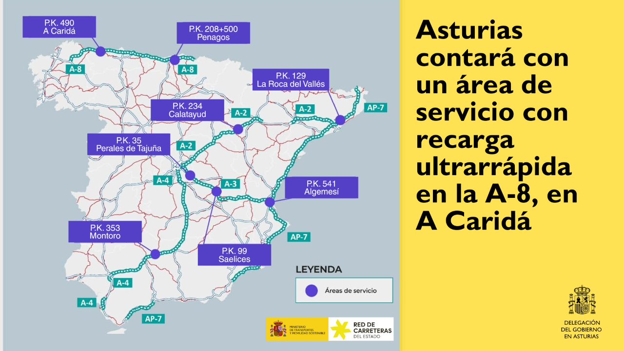 Asturias will have a service area with ultra-fast charging on the A-8, in A Caridá