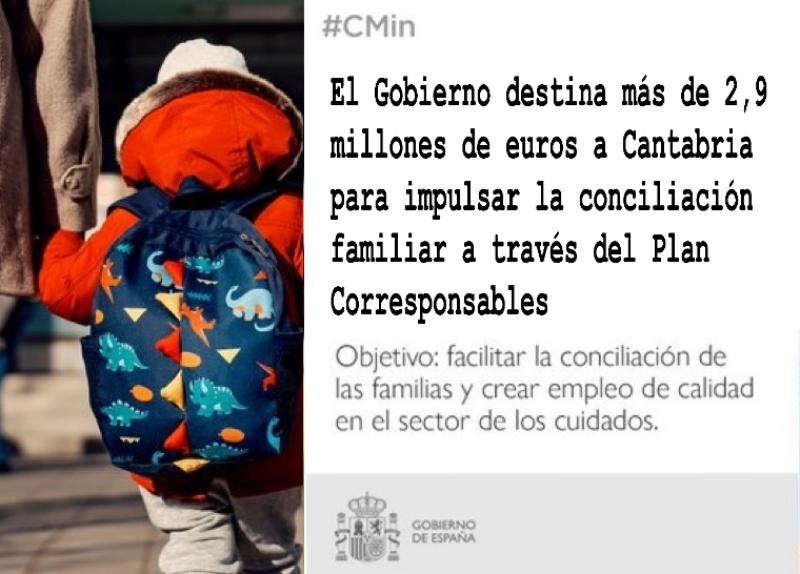 The Government allocates more than 2.9 million euros to Cantabria to promote family reconciliation through the Co-responsible Plan