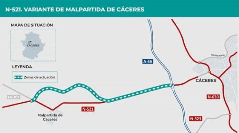 Transportes advances in the improvement of the connection between the N-521 and the A-66, in Malpartida de Cáceres, for 48.6 million euros