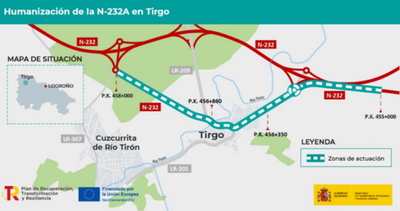 Mitma formalizes for more than one million euros the humanization works of the N-232A road as it passes through Tirgo