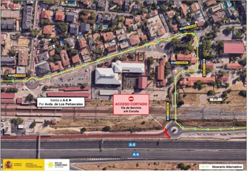 Effects on traffic on the service road of the A-6 motorway due to works to improve the firm, in Madrid