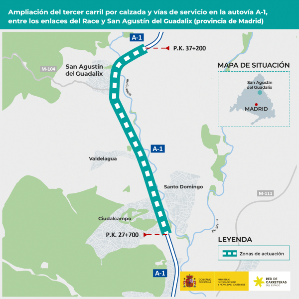Transportes inicia por 3,3 millones de euros la redacción del proyecto para reforzar la funcionalidad y seguridad vial de la A-1, entre el Race y San Agustín de Guadalix