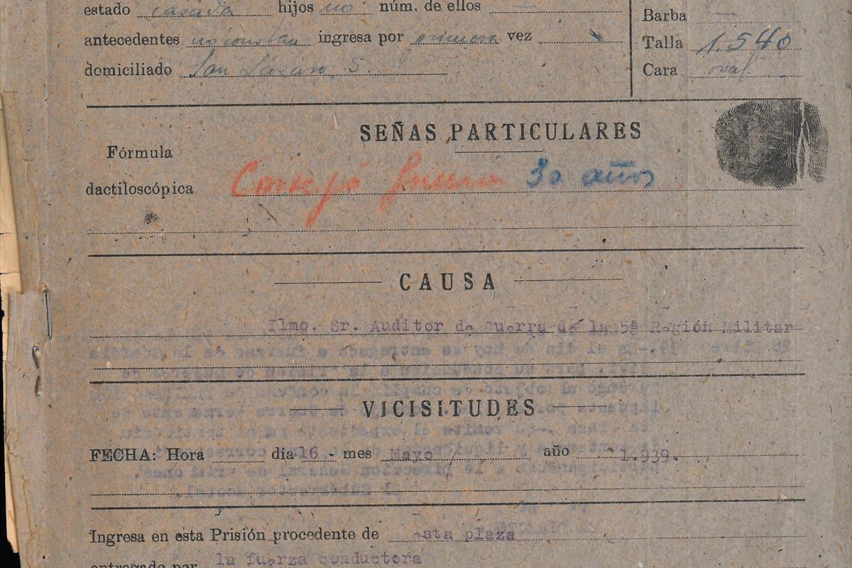Junta de Comunidades de Castilla-La Mancha/Archivo Histórico Provincial de Guadalajara Expediente penitenciario de Tomasa Cuevas Gutiérrez. 1939-1945 Guadalajarako espetxe probintziala.