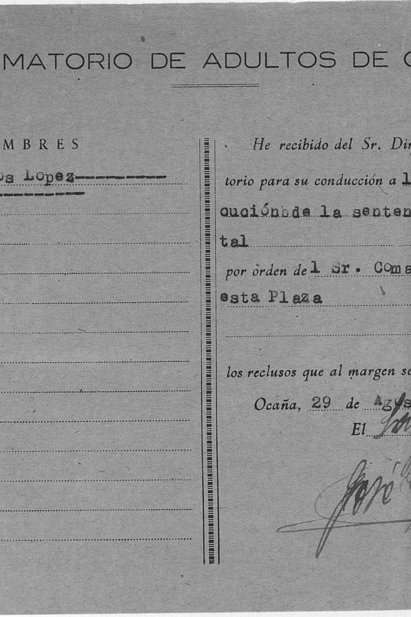 Mantentze Lanen Batzordea. Joaquín Braojos Lópezen epaia betetzeko fitxa. Toledoko Artxibo Historikoa. AHPTO 2603/14-19