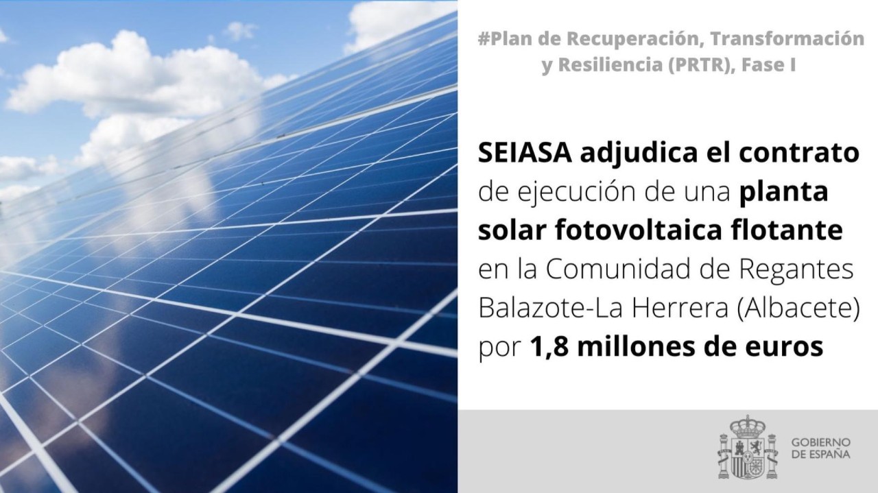 SEIASAk Balazote-La Herrera (Albacete) ureztatzaile-erkidegoan eguzki-instalazio fotovoltaiko flotatzaile bat egiteko kontratua esleitu du 1,8 milioi euroren truke