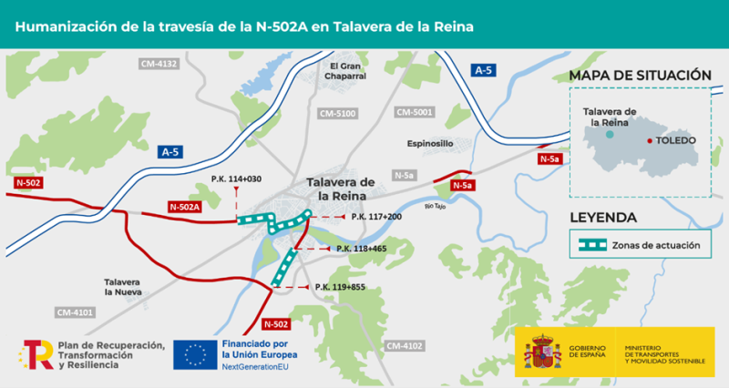 Garraio Sailak 8,5 milioi euroren truke lizitatu ditu N-502A errepidean, Talavera de la Reinan, oinezkoen eta txirrindularien igarobidea egokitzeko lanak