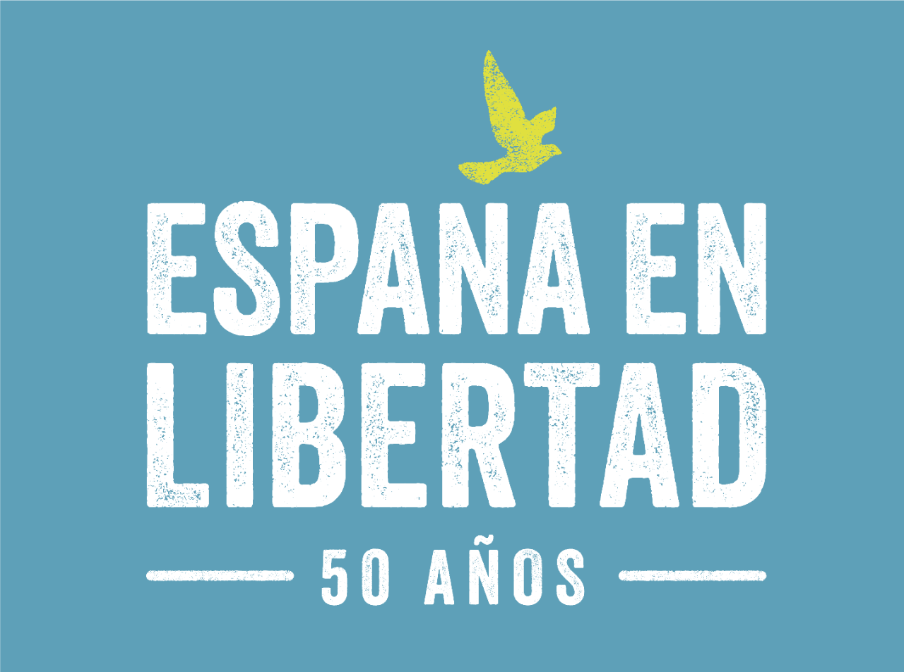 Espainiaren 50 urteko logotipoa Askatasunean