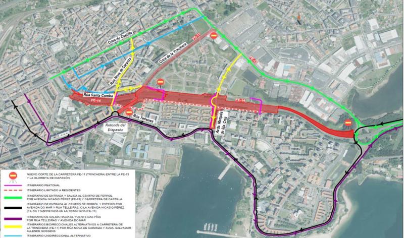 Apirilaren 30ean, asteartean, Ferrolen FE-14 (Avda de As Pías) gizatiartzeko lanen trafiko desbideratzeen hurrengo fasea jarriko da martxan; MITMSk, Galiziako Gobernu Ordezkaritzak eta Ferrolgo Udalak (PRTR) adostu dituzte.