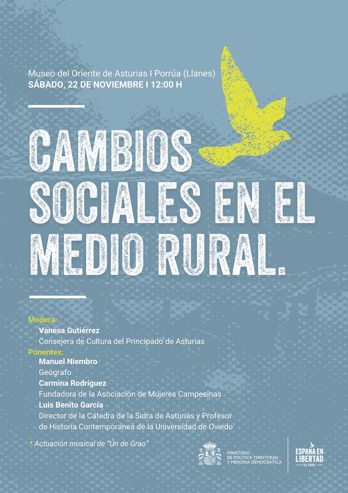 Cartel de acto organizado por la Delegación del Gobierno en Asturias con motivo de 'España en Libertad. 50 años'