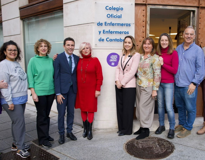 El delegado do Goberno, a presidenta do Colexio de Enfermaría na porta da sede