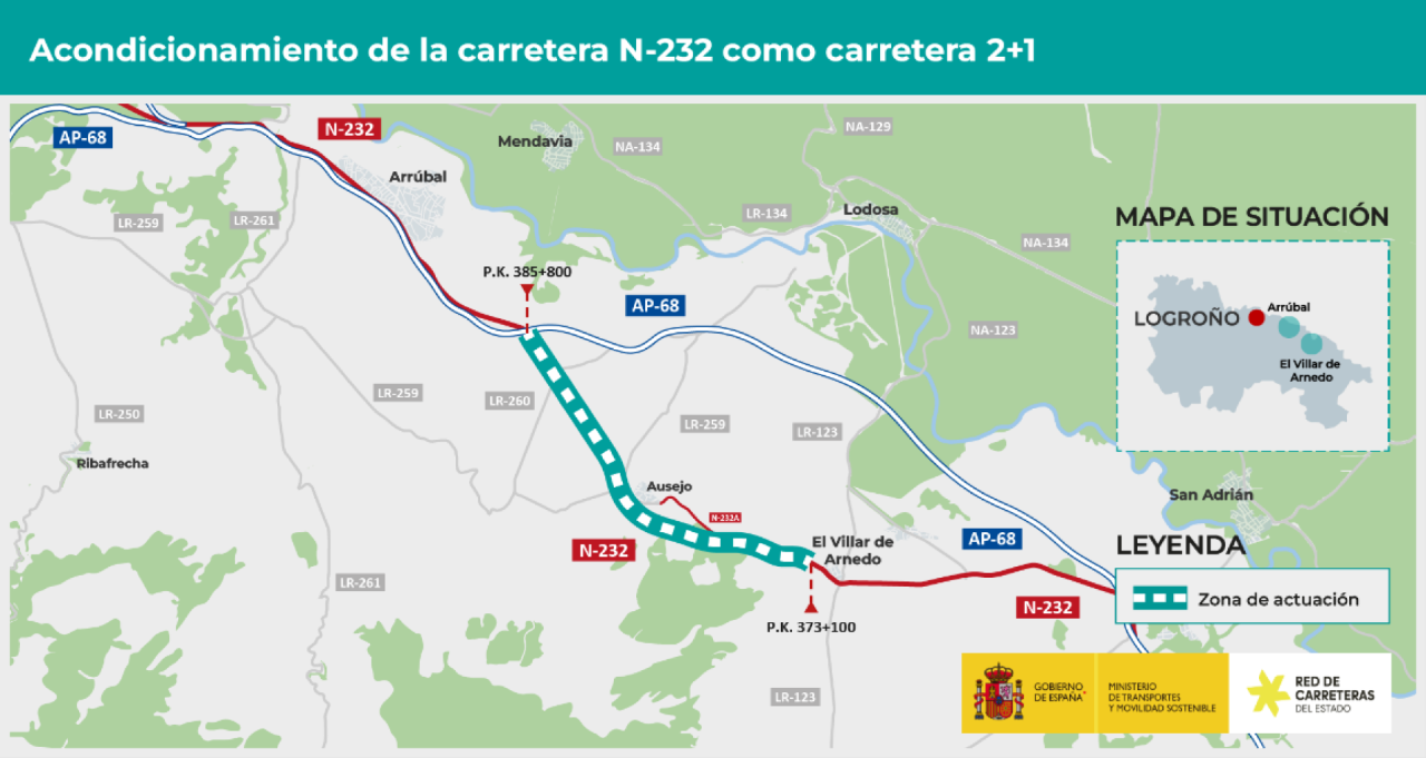 Transportes adxudica por 1,7 millóns de euros a redacción do proxecto para mellorar a N-232, entre a variante dO Villar de Arnedo e Arrúbal