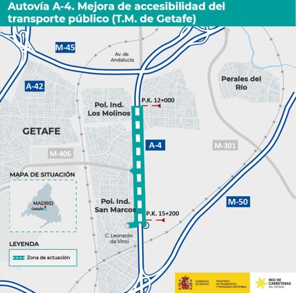 Transportes aproba definitivamente o trazado para mellorar a accesibilidade do transporte público na A-4 en Xetafe