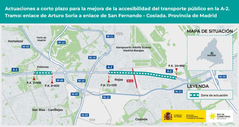 Transportes licita por 17,8 millóns de euros as obras para mellorar a mobilidade do transporte público na A-2, en Madrid