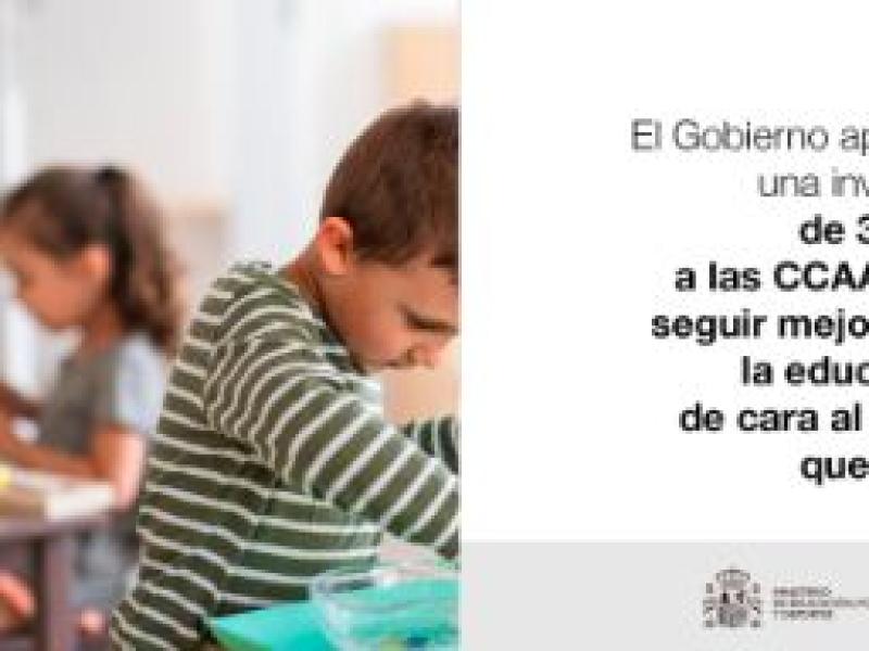 O Goberno destina 17,2 millóns de euros á Rexión de Murcia para continuar mellorando a educación de face ao próximo curso escolar