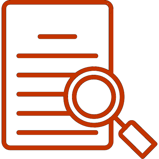 Icono decorativo de una hoja con una lupa