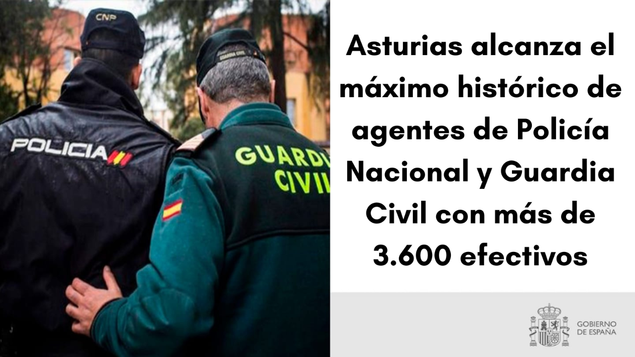 Asturias alcanza el máximo histórico de agentes de Policía Nacional y Guardia Civil con más de 3.600 efectivos