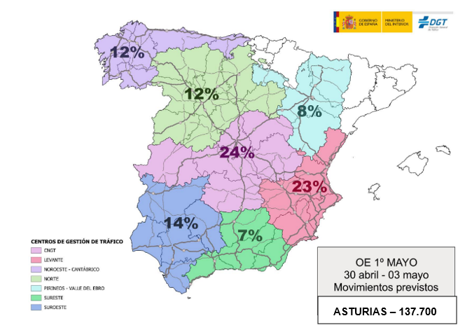 La DGT prevé 137.000 desplazamientos en Asturias por el 1 de mayo