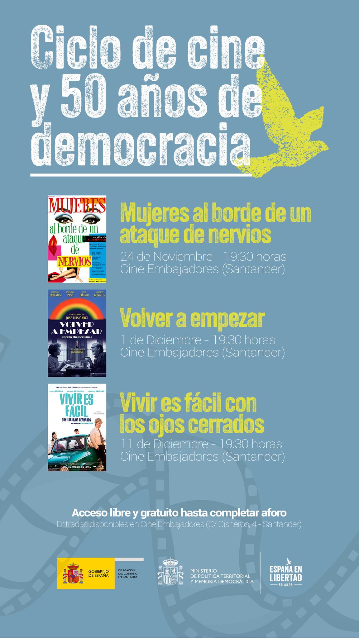 CARTEL DEL CICLO DE CINE SOBRE LOS 50 AÑOS DE DEMOCRACIA