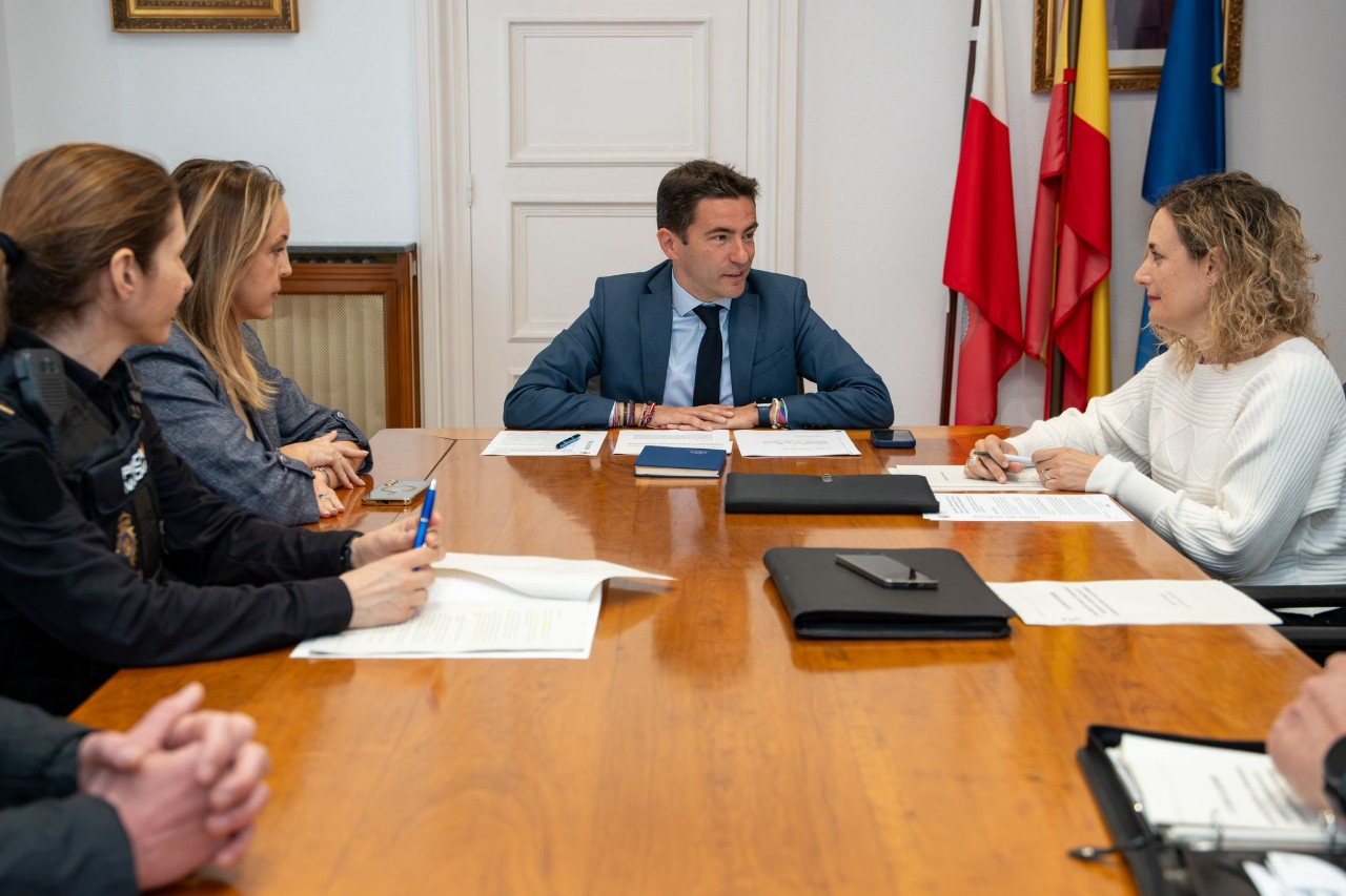 El delegado del Gobierno conversa con la directora del área de Alta Inspección de Educación durante la reunión