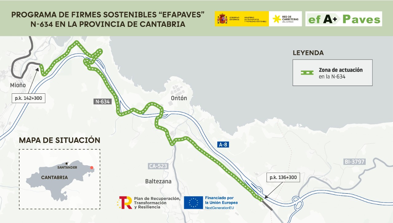 Plano que muestra el tramo de carretera donde tendrá lugar la actuación