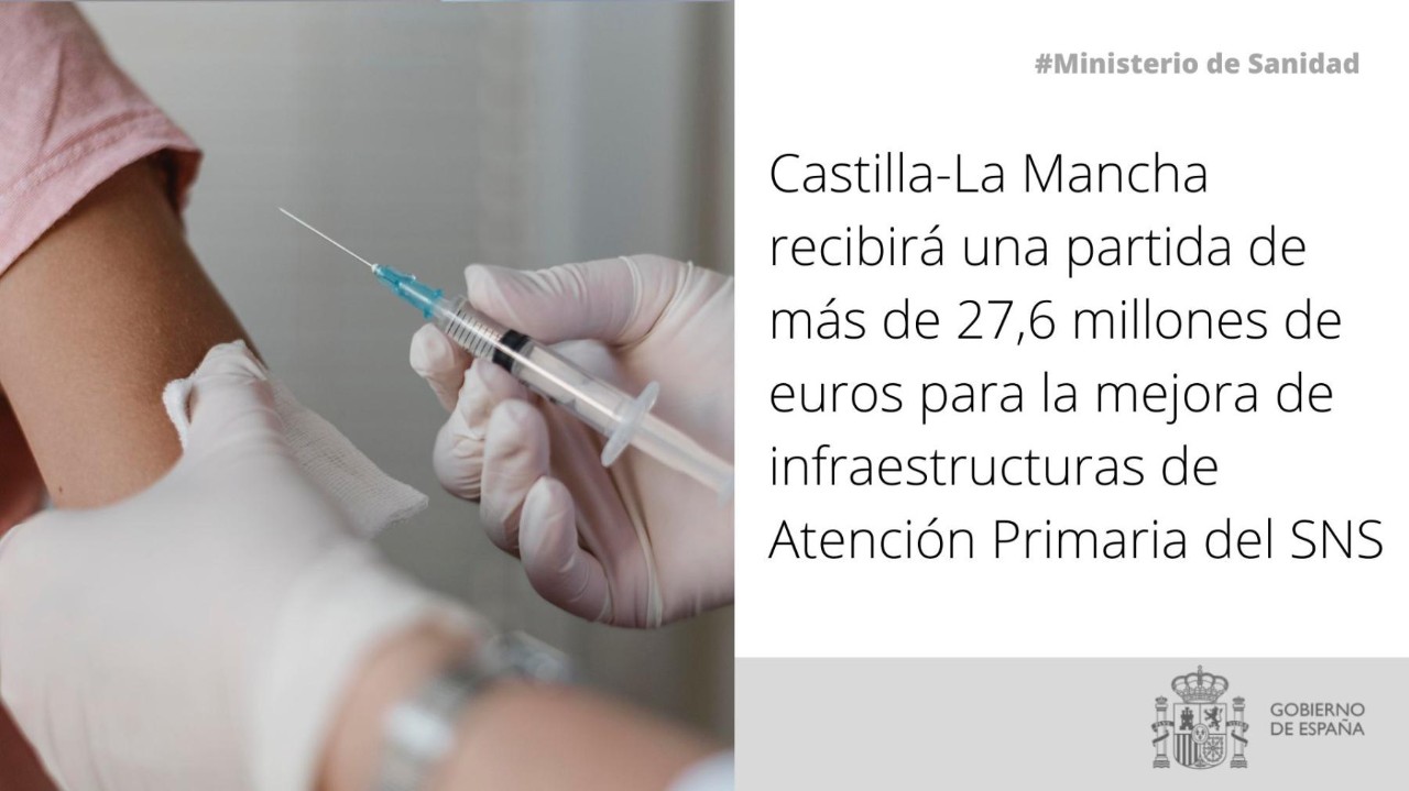 Castilla-La Mancha recibirá una partida de más de 27,6 millones de euros para la mejora de infraestructuras de Atención Primaria del SNS