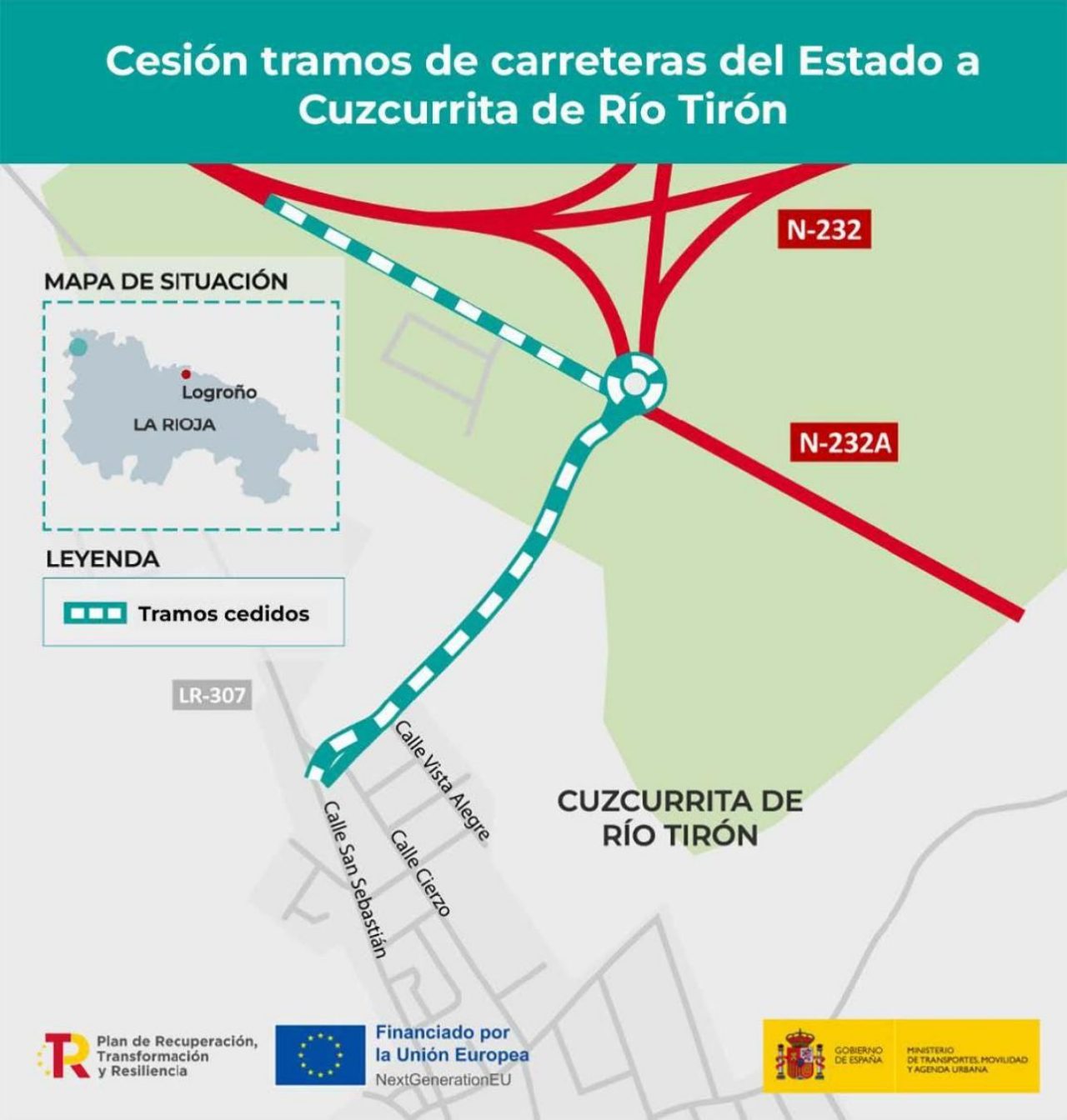 Transportes concluye por 350.000 euros la adecuación al paso de peatones del tramo que conecta la N-232 con Cuzcurrita de Río Tirón y se lo cede al Ayuntamiento