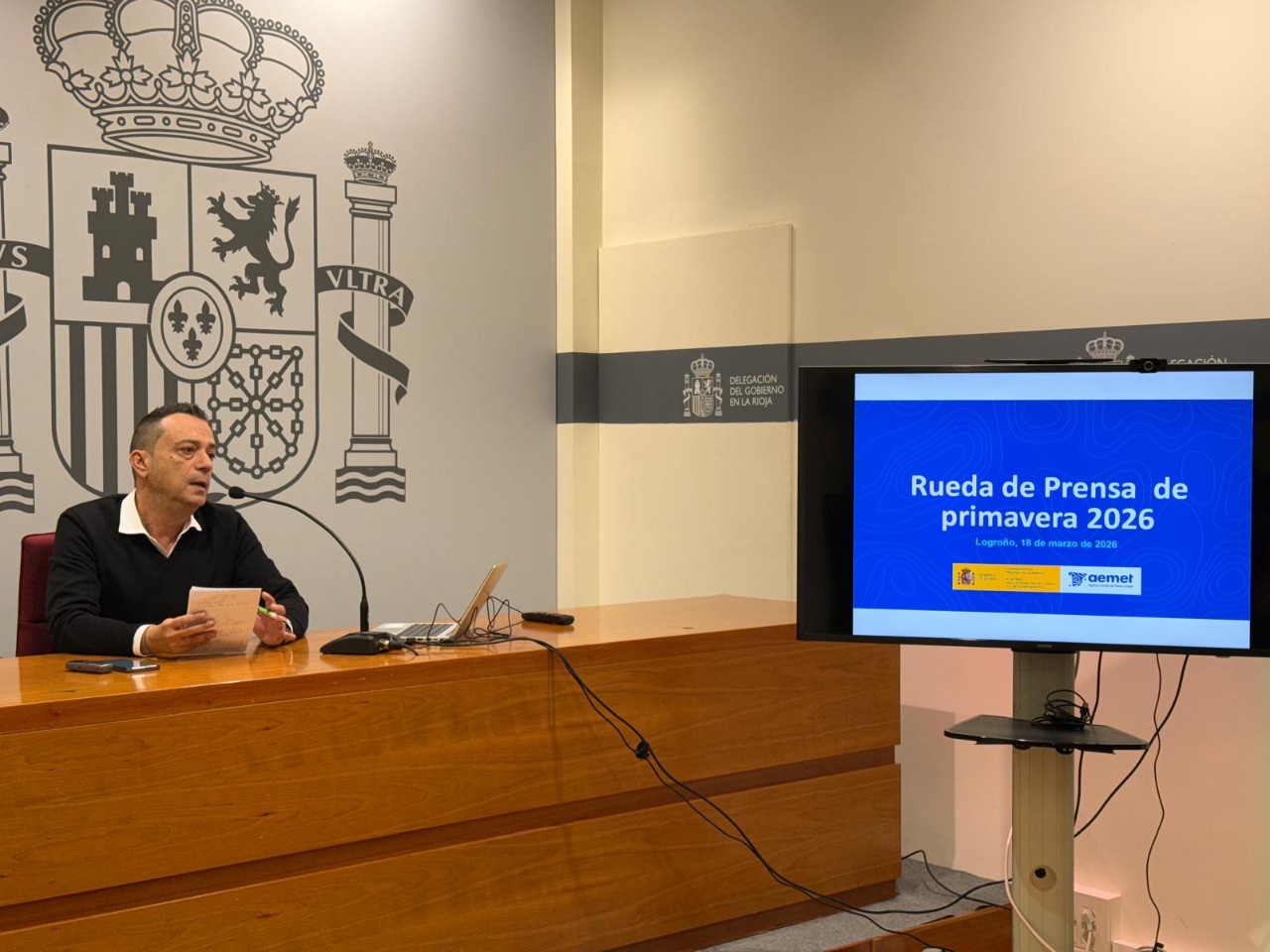 Arcadio Blasco, en la rueda de prensa de balance climático de invierno de la AEMET en La Rioja y avance de predicción para la primavera