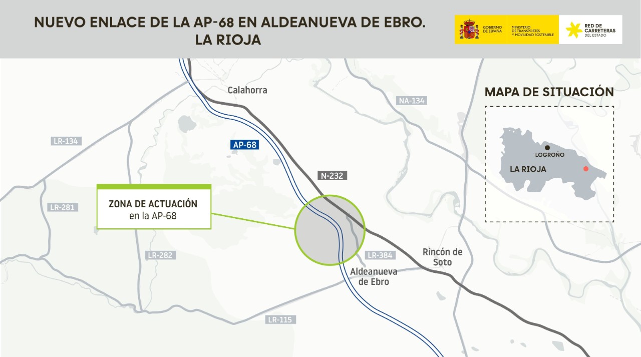 Gráfico del nuevo enlace de la AP-68 con la N-232 en Aldeanueva de Ebro, en La Rioja