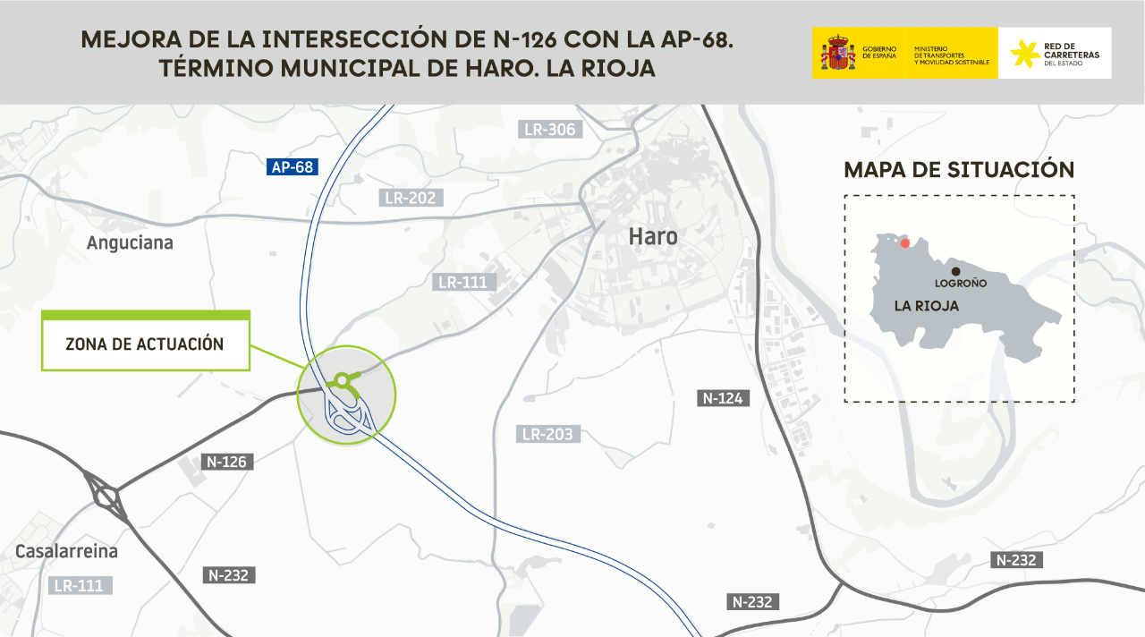 Transportes licita por 2 millones de euros las obras de mejora de la intersección de la N-126 con la AP-68 a la altura de Haro 