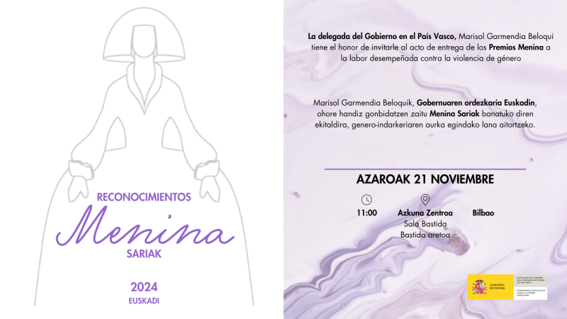 La Diputación de Bizkaia, Mariren Alabak y Begoña García Arberas, ‘Reconocimientos Menina 2024’ con motivo del 25N