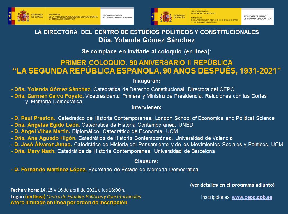 Primer Coloquio 90 Aniversario de la II República Primer Coloquio 90 Aniversario de la II República