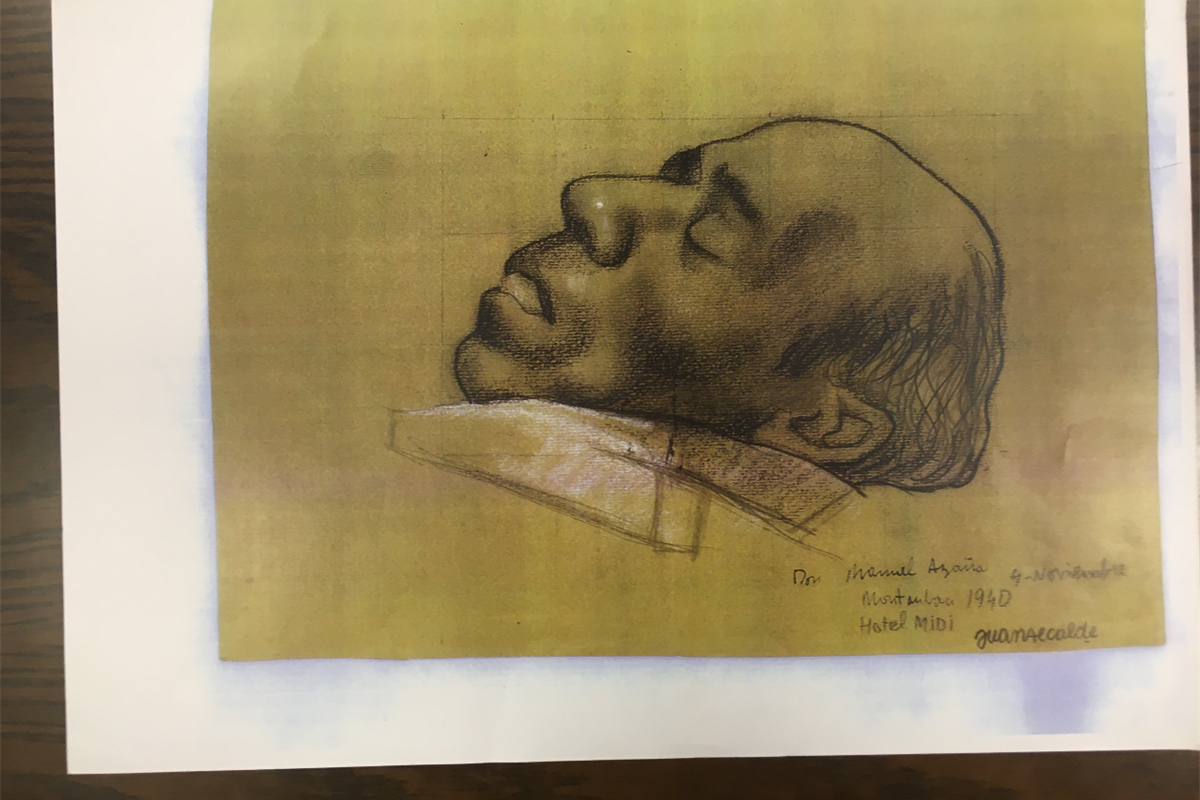 Dibujo de Manuel Azaña yacente 