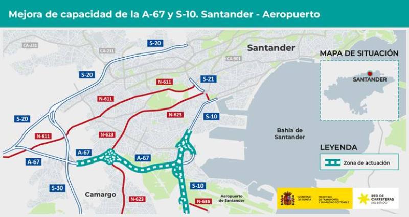 Transports sotmet a informació pública el projecte de traçat per a augmentar la capacitat de la A-67 i la S-10 a Santander