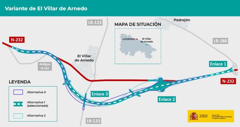 Mitma sotmet a informació pública el projecte de variant del Villar d'Arnedo en la carretera N-232 amb una inversió estimada de 45 milions d'euros