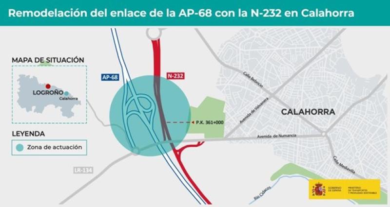 Transports licita per 427.474 euros la redacció del projecte de remodelació de l'enllaç de l'AP-68 i la N-232, en Calahorra