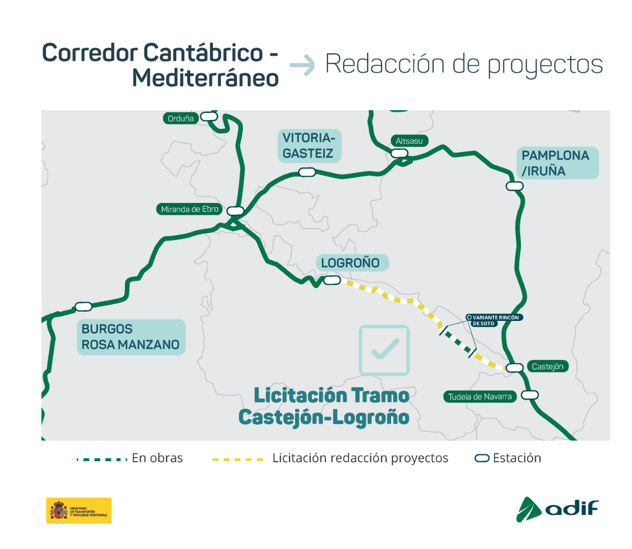 Adif licita la redacció dels projectes de renovació i millora del tram Castejón-Logronyo per 18,2 M€